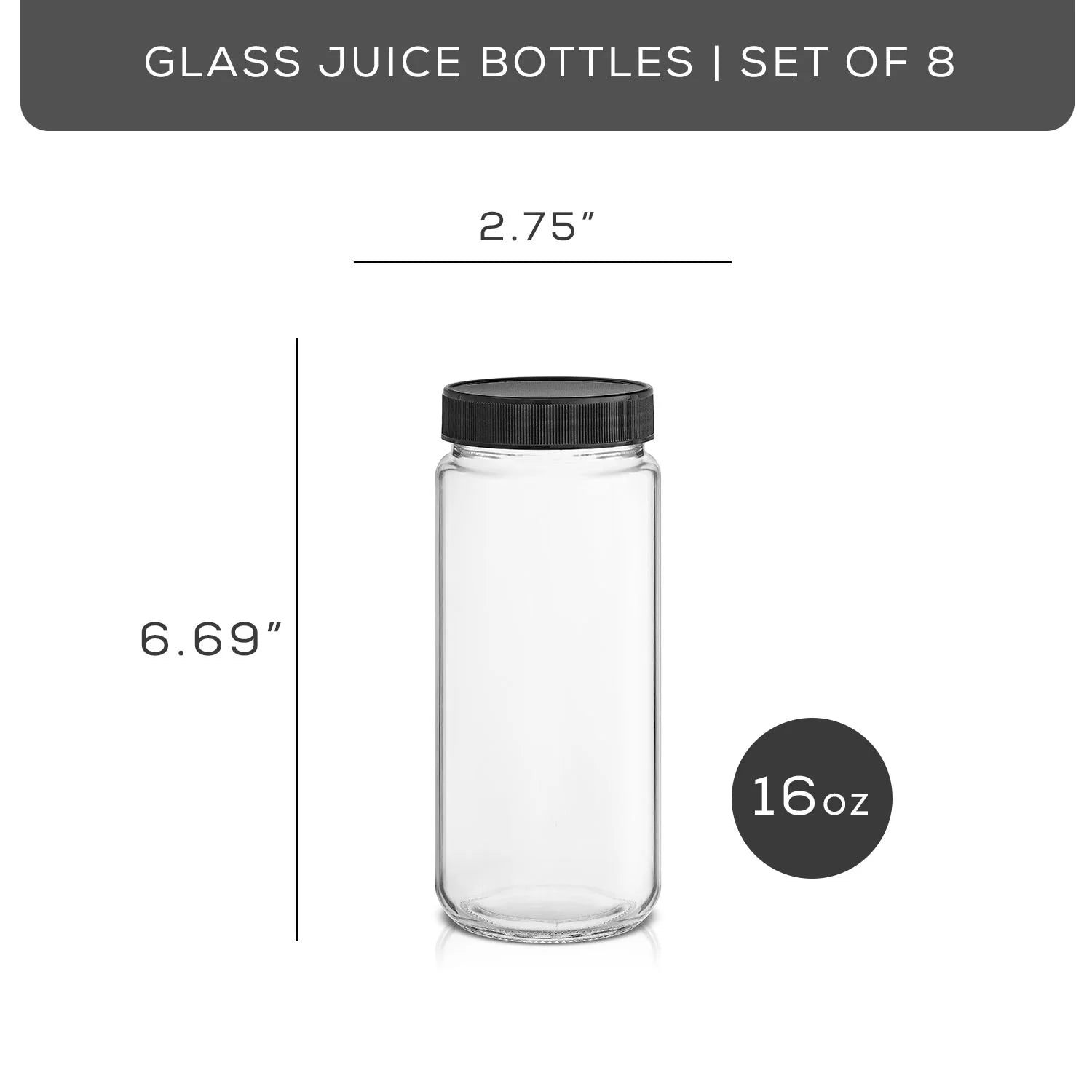 Glass Juice Bottles with Leakproof Lids, Set of 8 O1368
