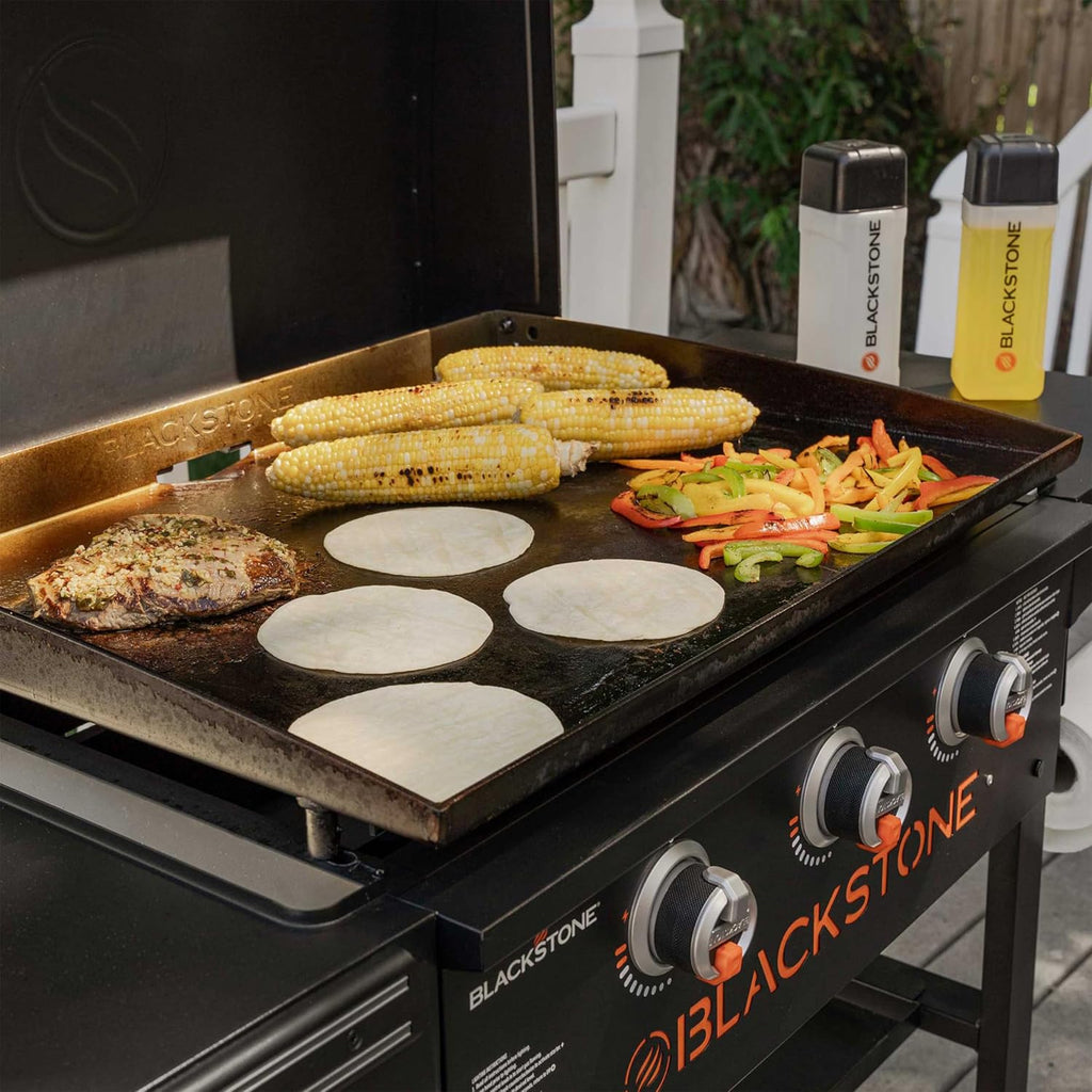 28 Inch 3-Burner Outdoor Flat Top Grill with Hood and Seasoning T8216
