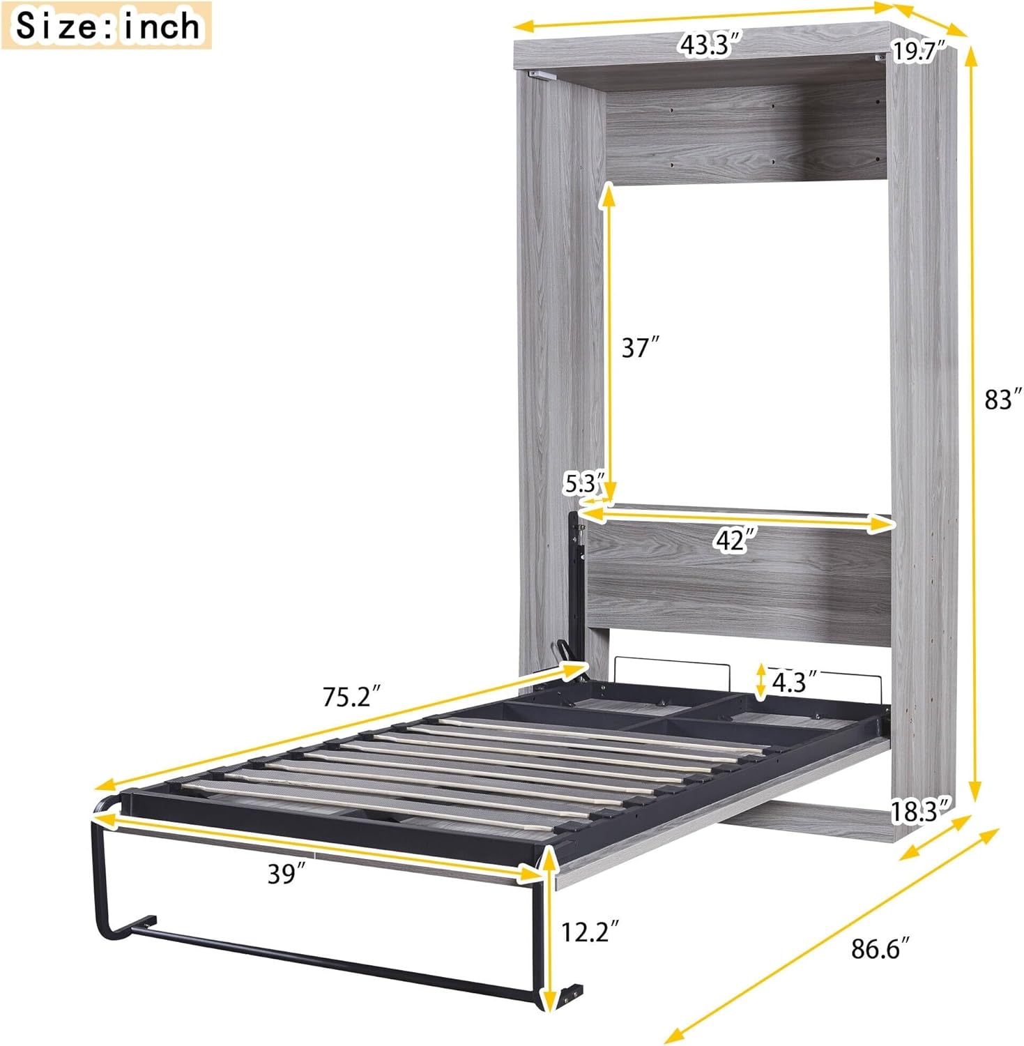 Twin Wooden Murphy Bed Foldable into Cabinet J225851