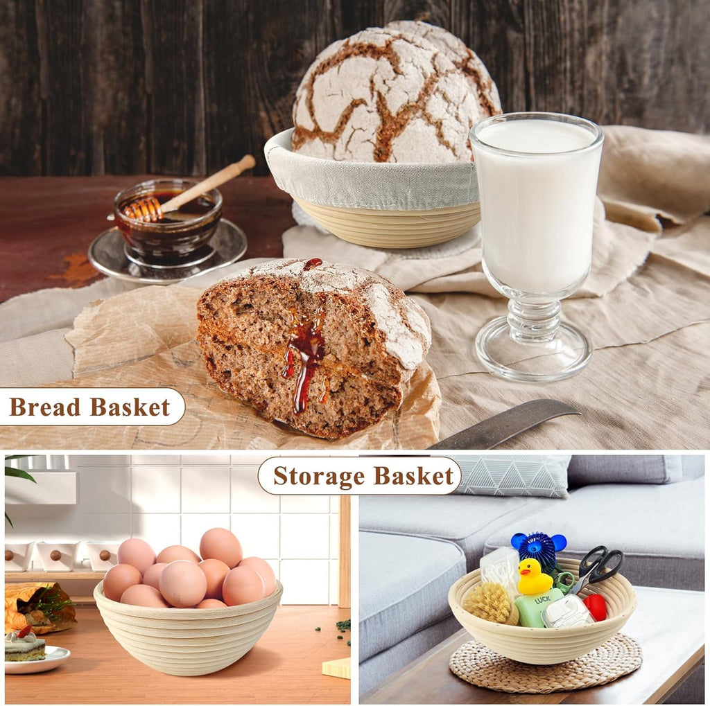 Sourdough Bread Proofing Basket Set with Liner, Lame, Dough Scraper and Brush D15411