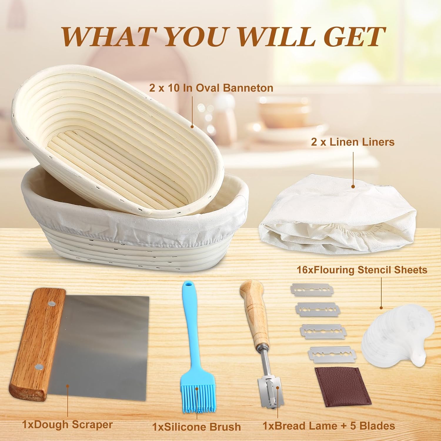 Bread Proofing Baskets Set of 2, 10 Inch Oval Cane Sourdough Rising Basket H586960