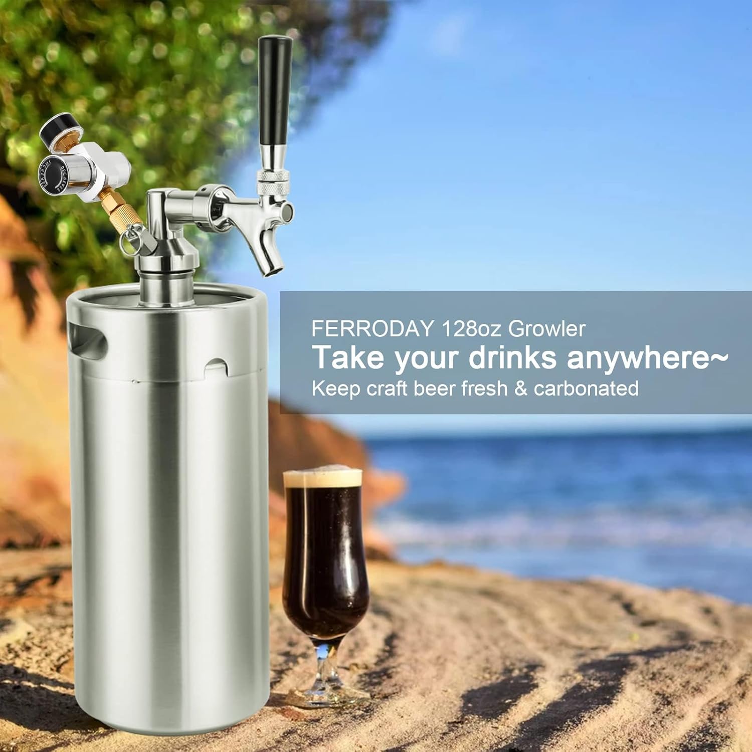 Mini Keg Growler 128oz Stainless Steel Draft Beer Dispenser O144042