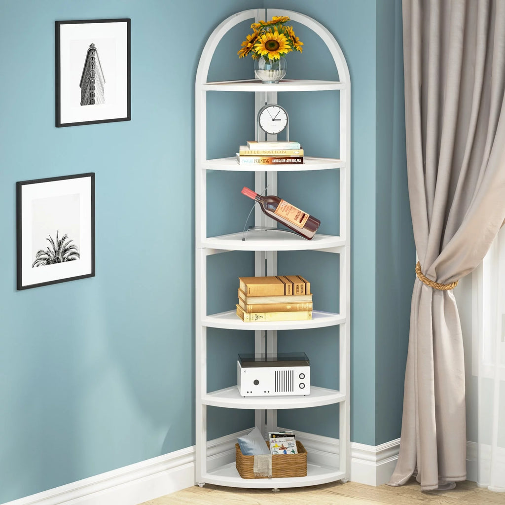 Corner Shelf, 6-Tier Rustic Brown Wood Bookcase O449