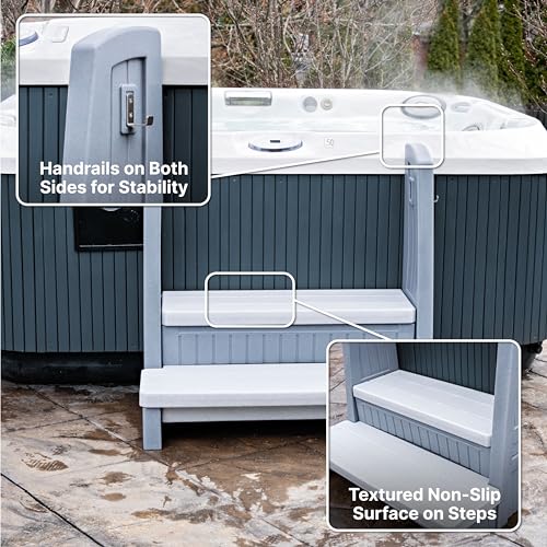 Hot Tub Storage Steps with Handrails, 2-Step Stool, Waterproof, Gray K51984