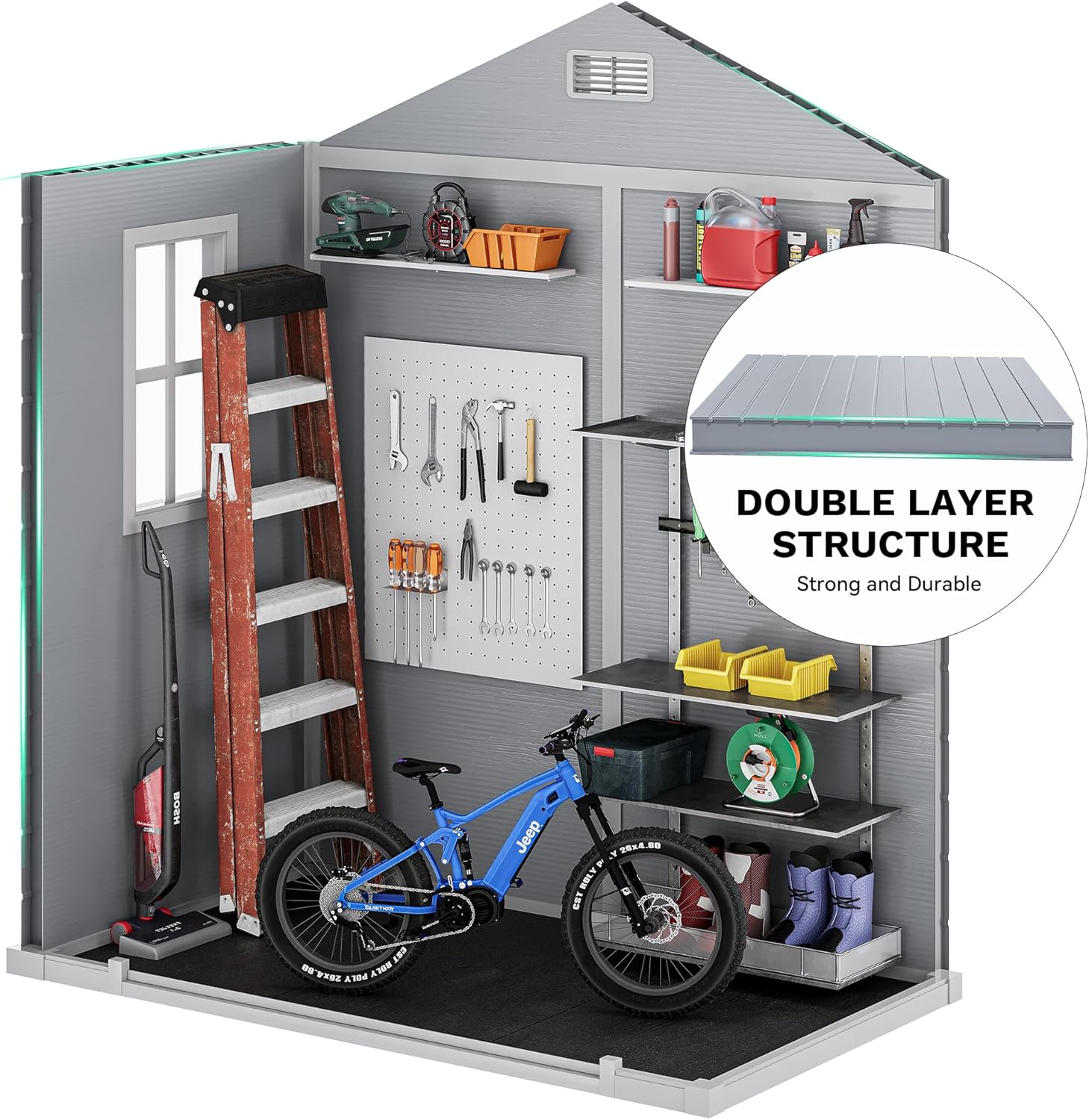 Resin Storage Shed with Reinforced Floor, Lockable Door and Window K241242