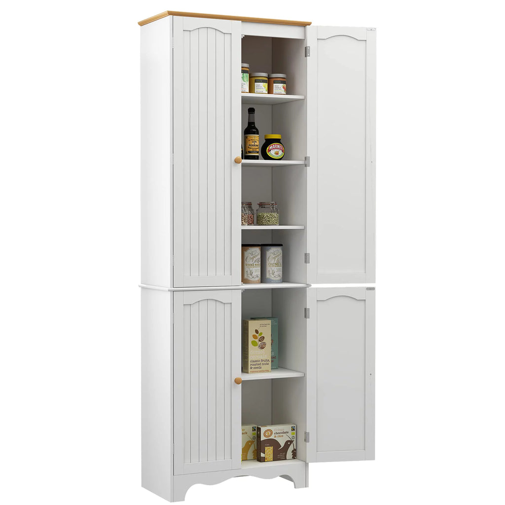 72" Tall Kitchen Pantry Cabinet with 4 Doors and 2 Adjustable Shelves, White and Honey X688073