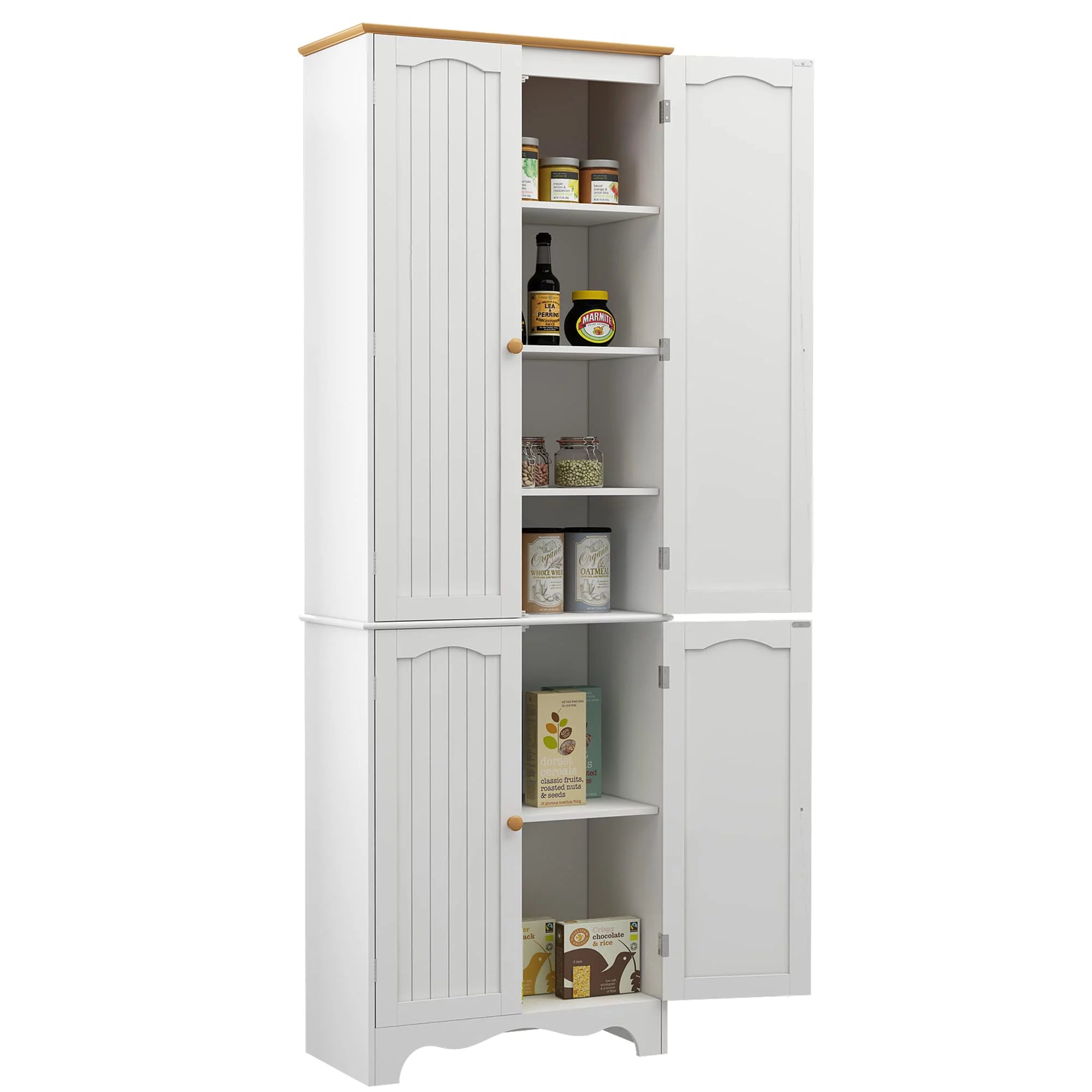 72" Tall Kitchen Pantry Cabinet with 4 Doors and 2 Adjustable Shelves, White and Honey X688073