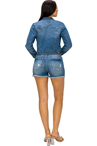 Women's Denim Jean Jacket Long Sleeve Button Up Q7098