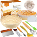 Sourdough Bread Baking Supplies, Banneton Bread Proofing Baskets Set, XOHUYD 9 Inch Round & 10 Oval Bread Basket, Sourdough Starter Kit, Rattan Proofing Bowls Baskets with Lame, Danish Whisk, Liners