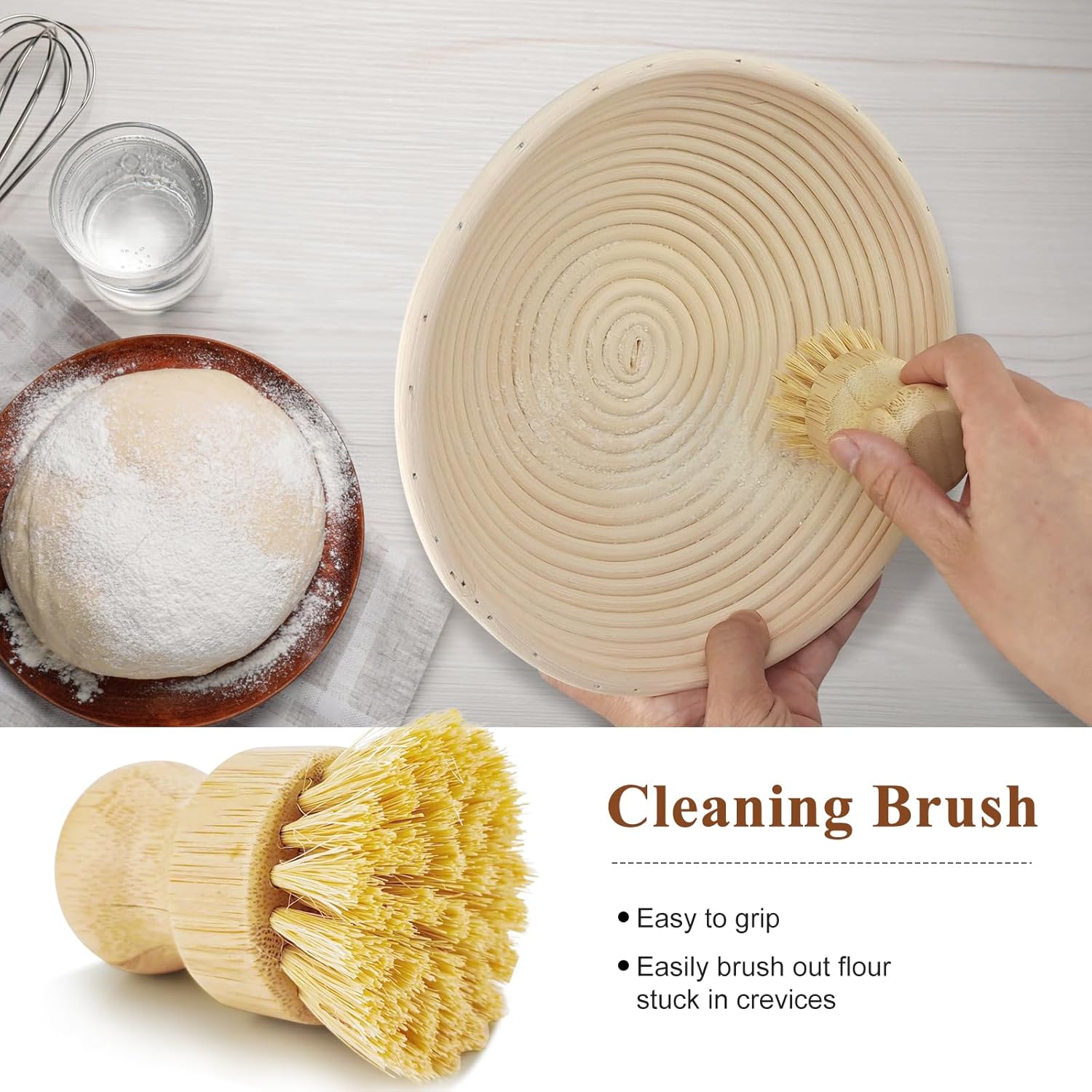 Sourdough Bread Proofing Basket Set with Liner, Lame, Dough Scraper and Brush D15411