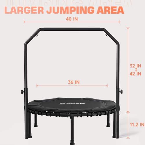 Foldable Mini Trampoline with Adjustable Foam Handle for Indoor Workout M8038