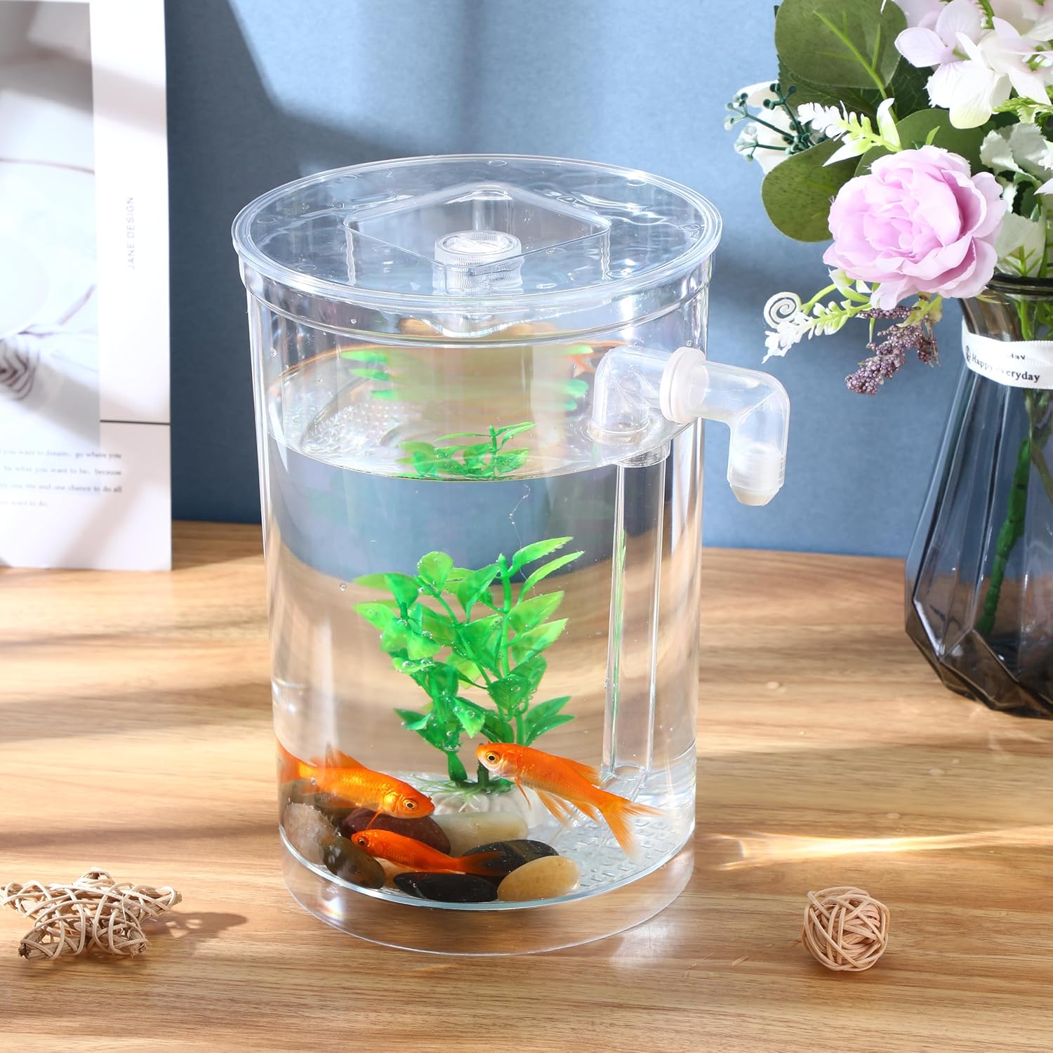 2 Pack Betta Fish Tank 360 Aquarium 1 Gallon Self Cleaning Fish Bowl Starter Kit I1805