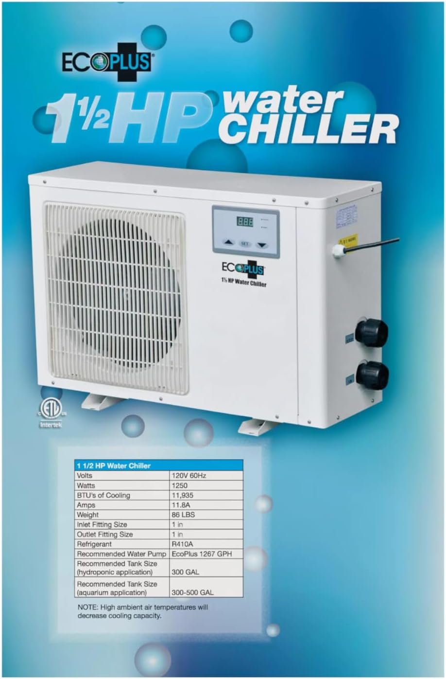 Water Chiller for Hydroponics and Aquariums, 1 ½ HP V623560