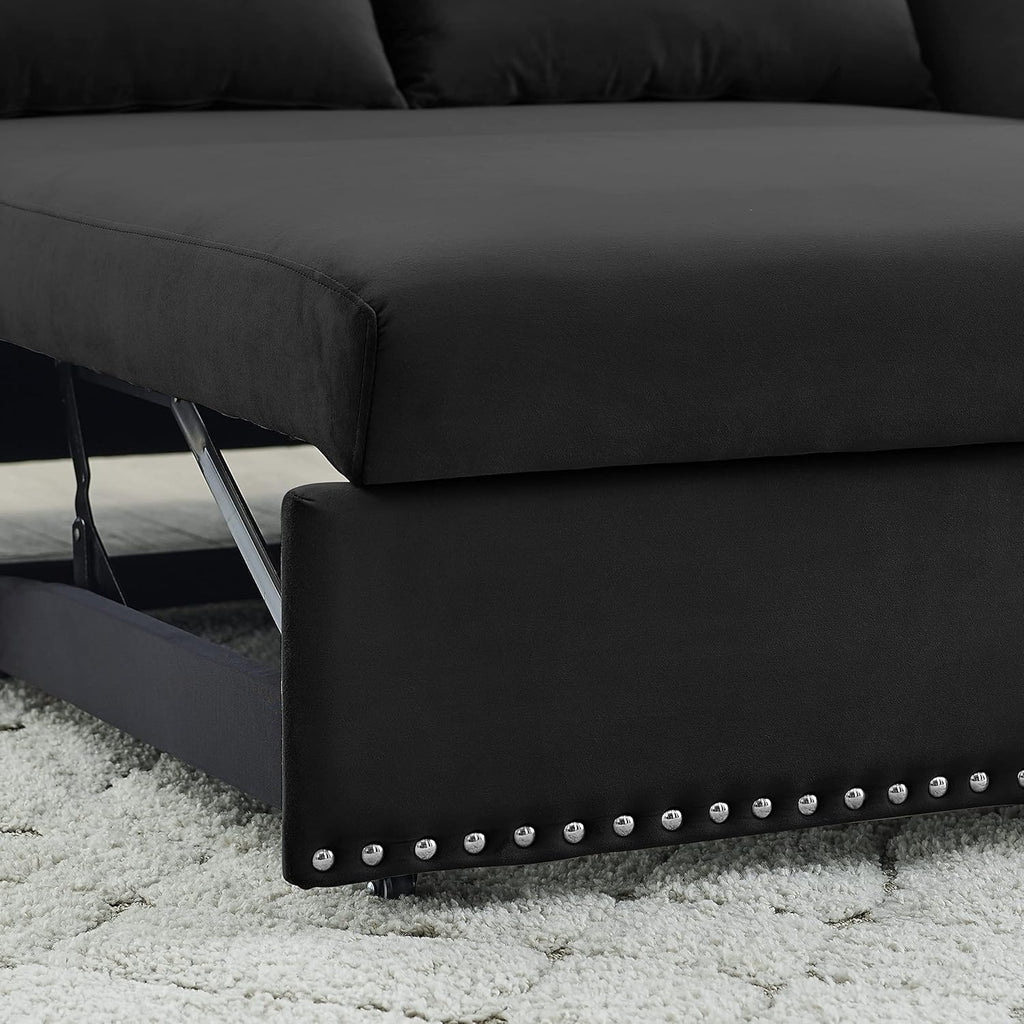 Convertible 3-in-1 Velvet Loveseat Sleeper Sofa with Pull Out Bed S614674