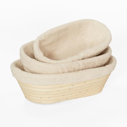 Bread Proofing Baskets Set of 3, Banneton Dough Proofing Bowls with Liners for Sourdough Baking E479