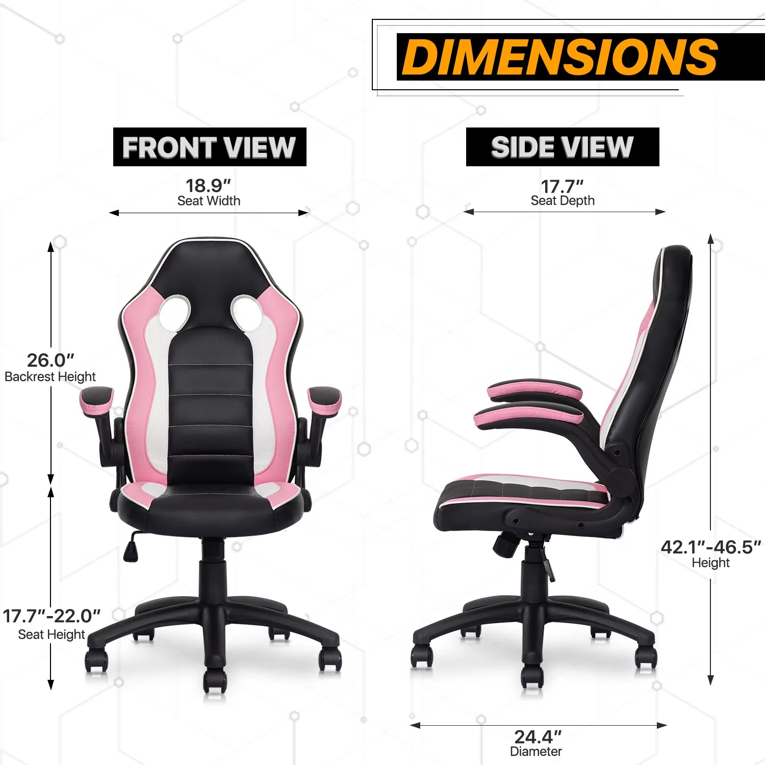 PU Leather Gaming Chair with Flip-Up Arms, Black/Pink J799741