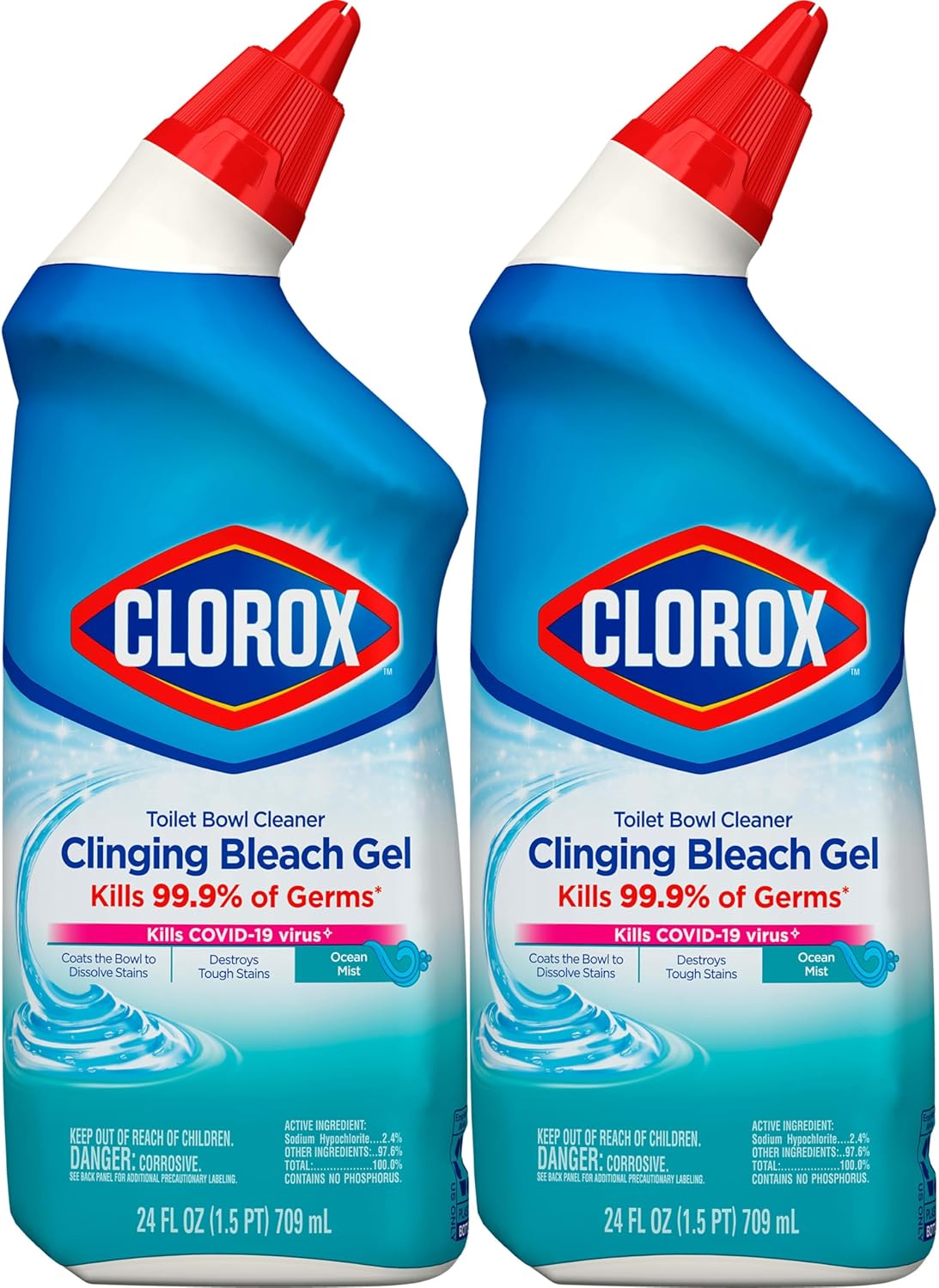 Toilet Bowl Cleaner, Clinging Bleach Gel, Ocean Mist, 24 oz, 2-Pack C6164