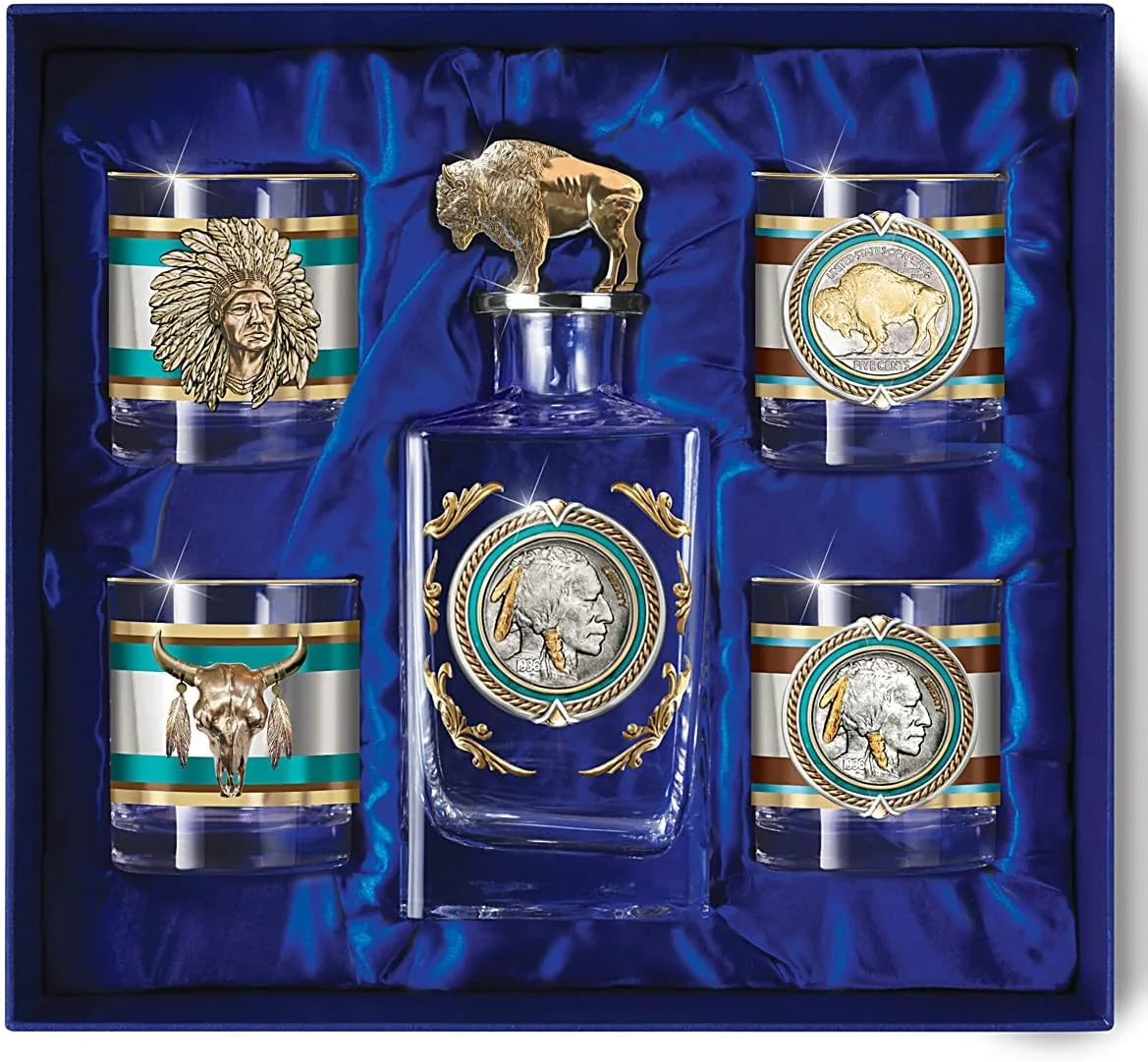 Western Buffalo Nickel Decanter and Glass Set, 5 Pieces M49536