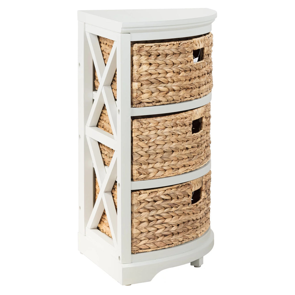 3 Tier Corner Storage Cabinet with 3 Wicker Baskets, White O675866