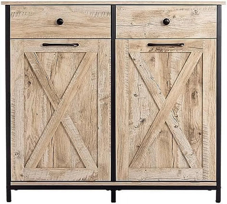 Double Barn Door Trash Cabinet with Hideaway Drawer X802