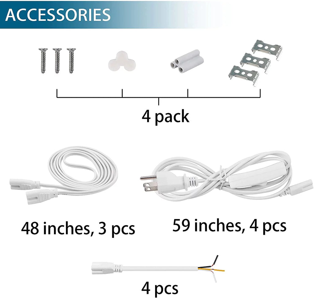 8FT LED Shop Light, 72W 9000LM 5000K, Linkable, 4 Pack D127