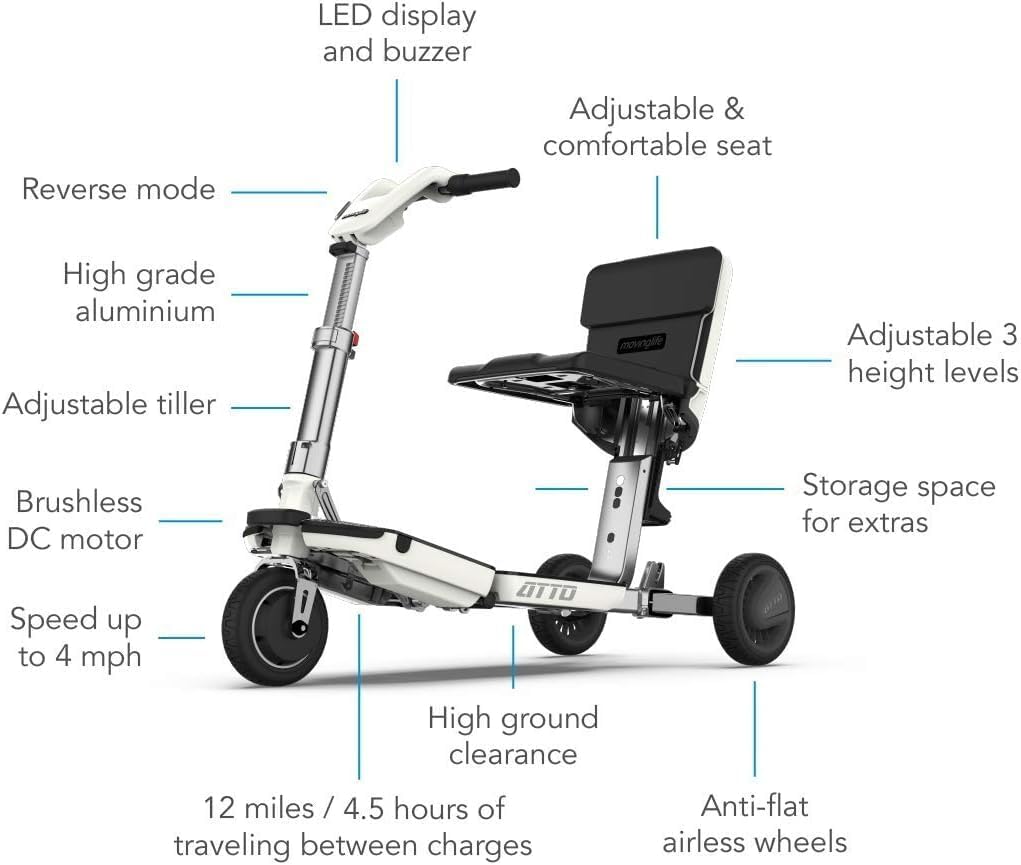 Folding Mobility Scooter with Extended Range Battery, White V9440