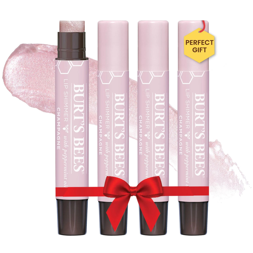 Burt,S Bees Shimmer Lip Tint Stocking Stuffers Set, Tinted Lip Balm Stick, Moisturizing For All Day Hydration With Natural Glowy Pigmented Finish & Buildable Color, Champagne (4-Pack)