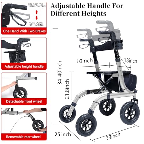 Lightweight Foldable Rollator Walker with Seat for Seniors L637255