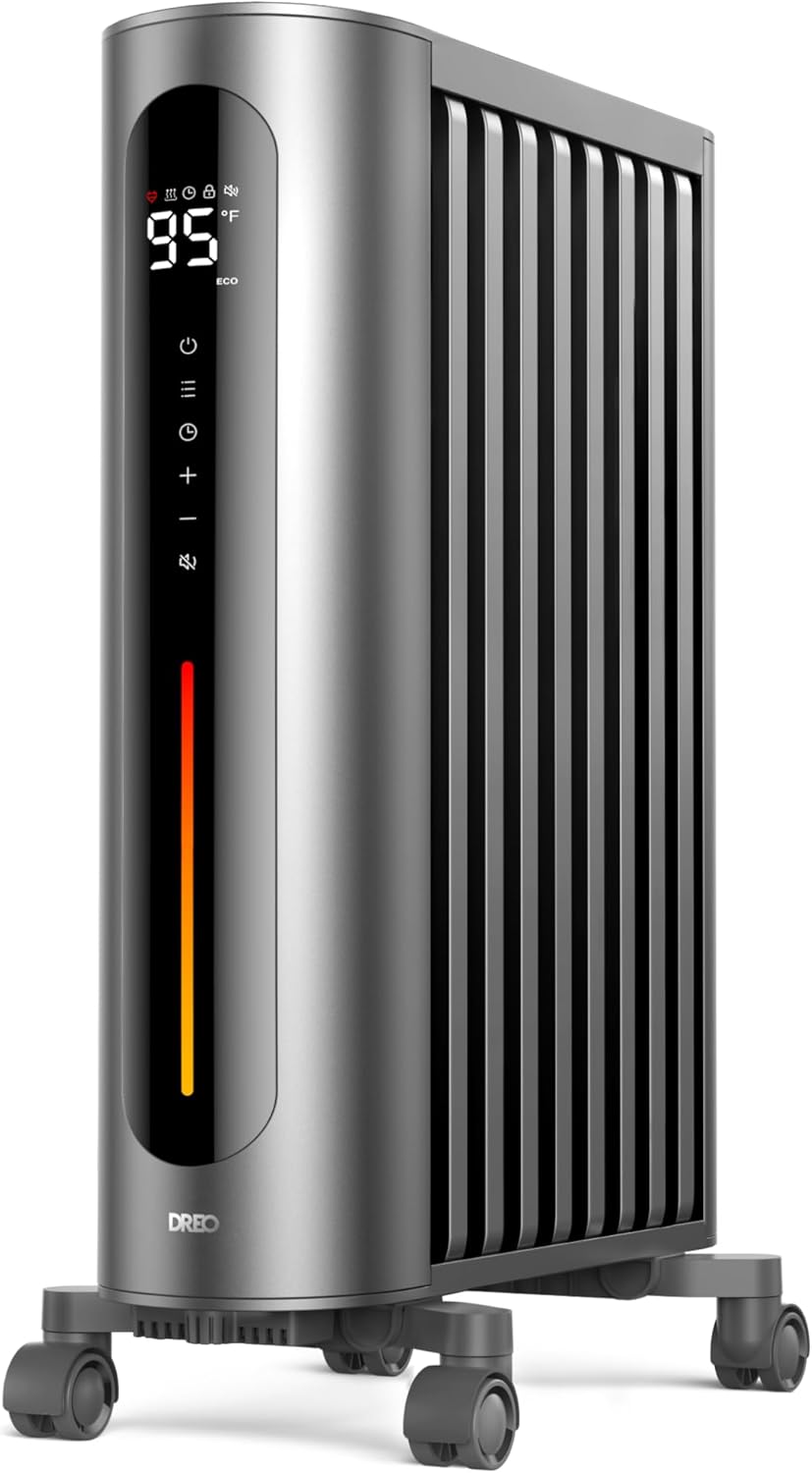Dreo Oil Filled Radiator Heater, 1500W Oil Heater with Remote Control, 3 Modes, 24-hour Timer Switch, FortPlug, Child Lock, Heaters for Indoor Use,Oil Heaters for Indoor Use Large Room, Gray