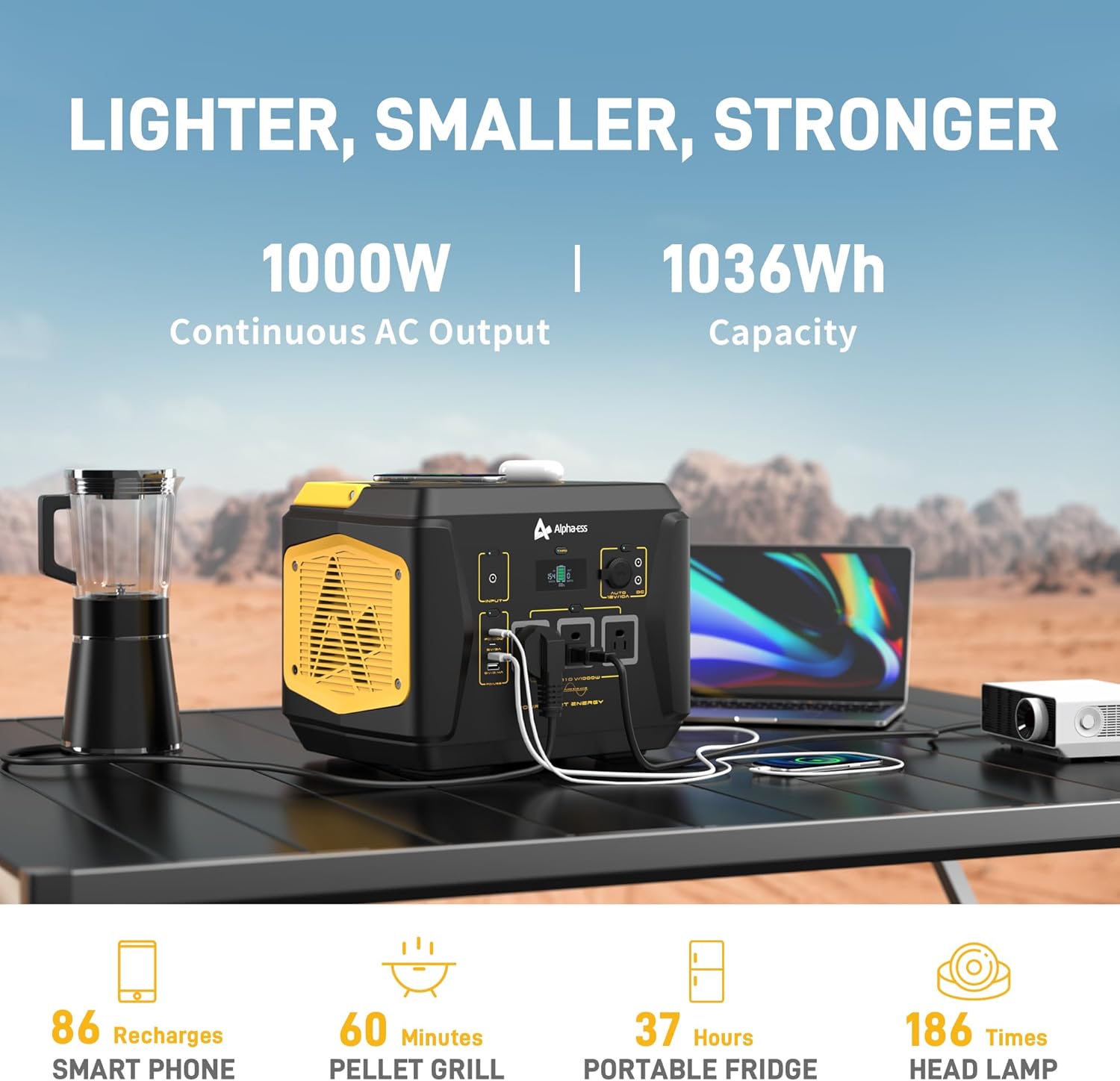 Portable Power Station 1000W Solar Generator 1036.8Wh with 3 AC Outlets N9171