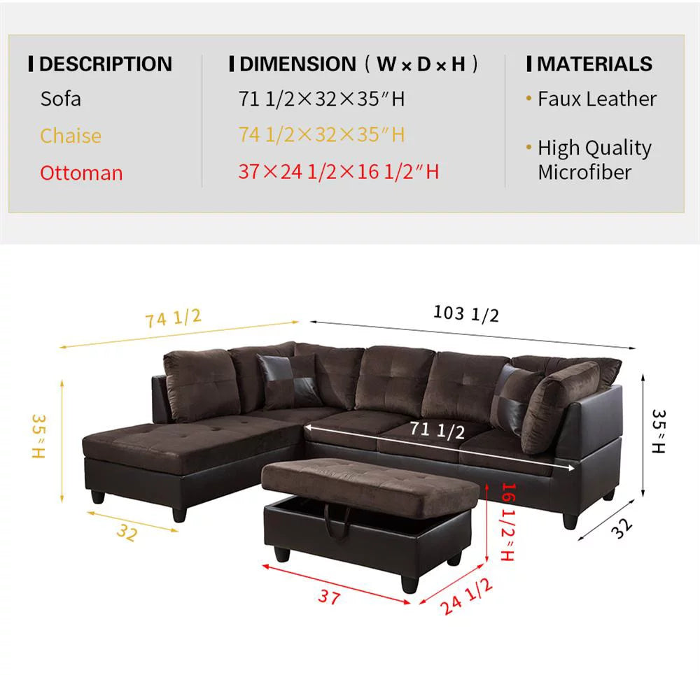 Sectional Sofa with Storage Ottoman M565