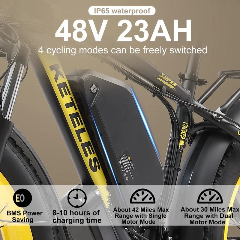 Electric Bike for Adults 2000W 48V 23AH Removable Battery 26" Fat Tire H8704