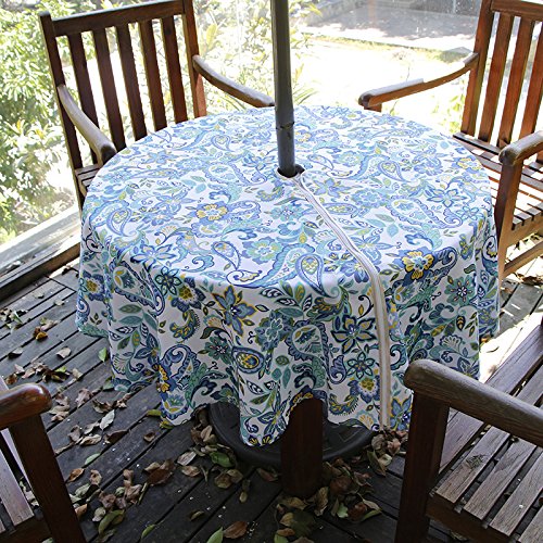 Waterproof Fitted Outdoor Tablecloth with Umbrella Hole, Fits 45-54 Inch Round Tables H136216