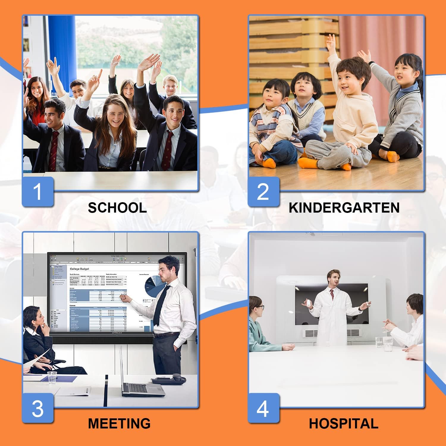 Interactive Whiteboard 55 Inch 4K UHD Touch Screen for Classroom and Business K334318