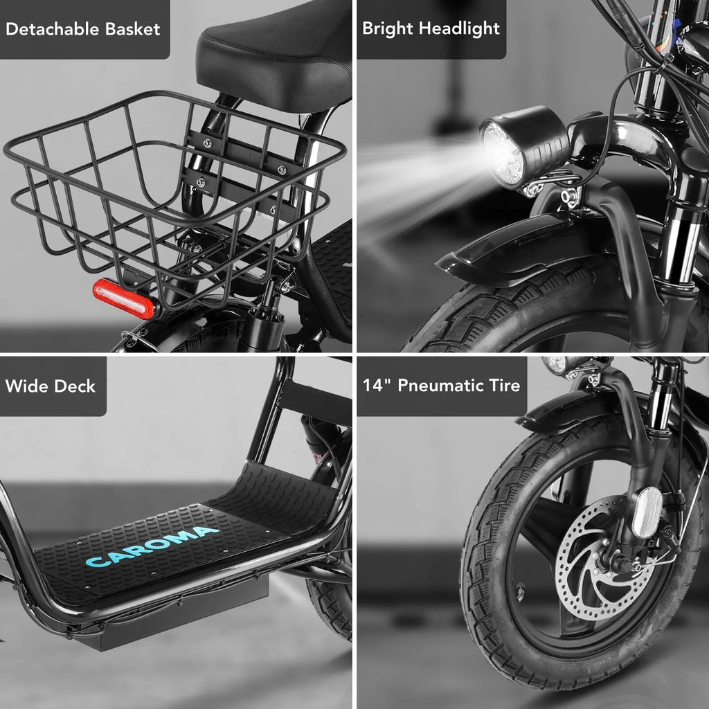 Electric Scooter with Seat, 14" Off-Road Tires, Folding, Black V1954