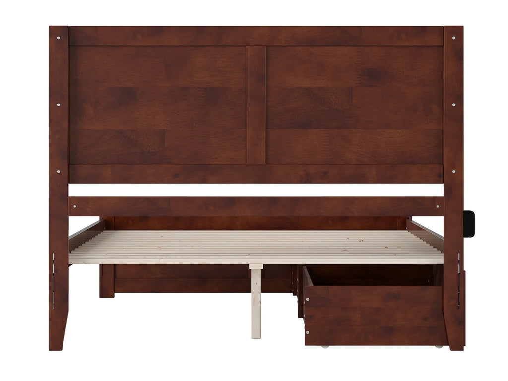 Walnut Solid Wood Platform Bed with Storage Drawers, Queen R138