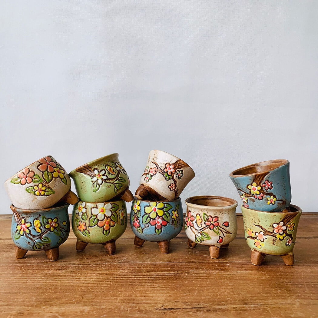 Ceramic Plant Pots with Legs, 3-Piece Set for Succulents M39611