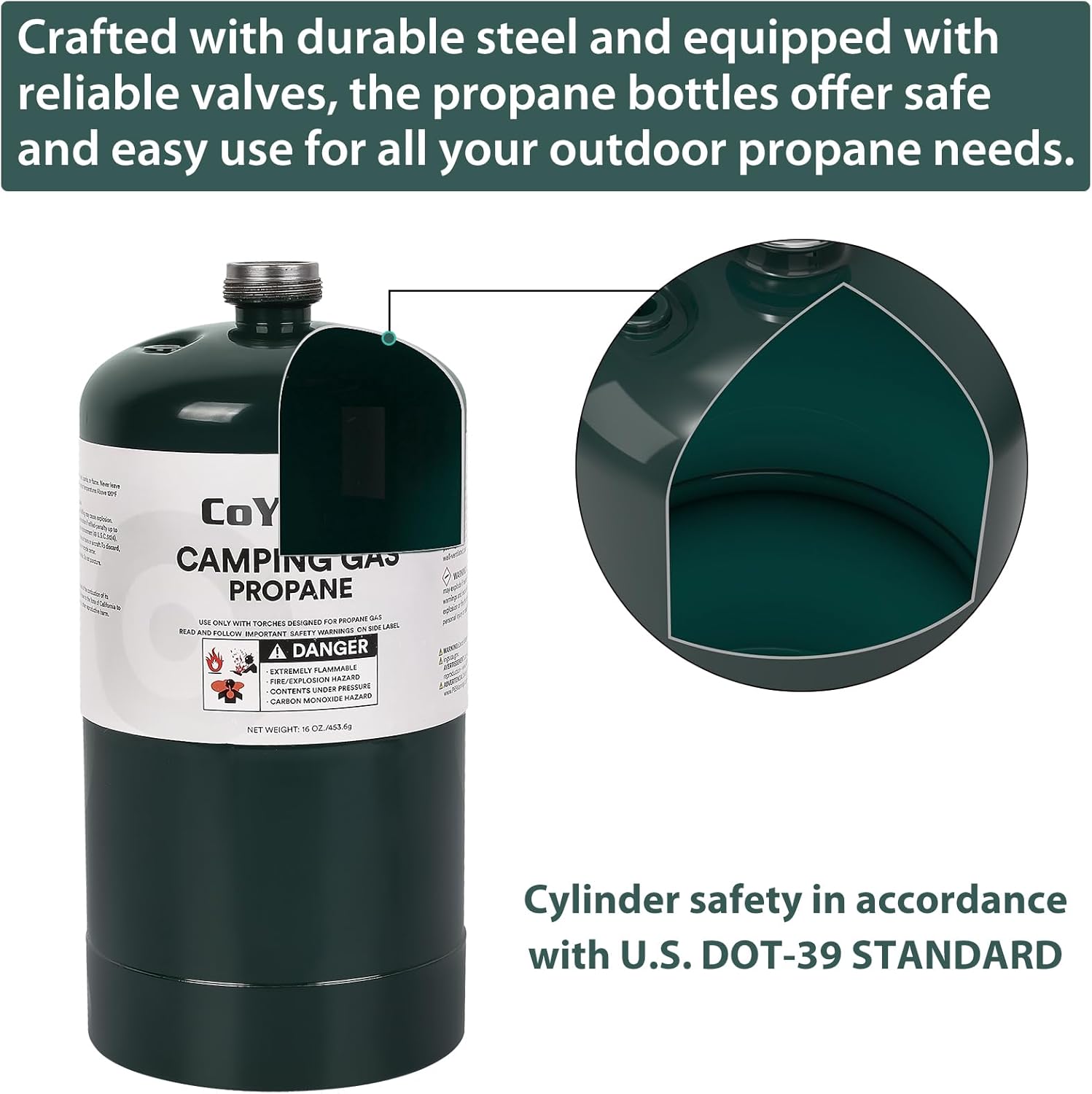 1LB Propane Cylinder Tank, 16 oz, DOT Compliant N125