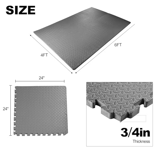 1" Thick EVA Interlocking Foam Gym Flooring Mat, 6 Tiles, Black M5857