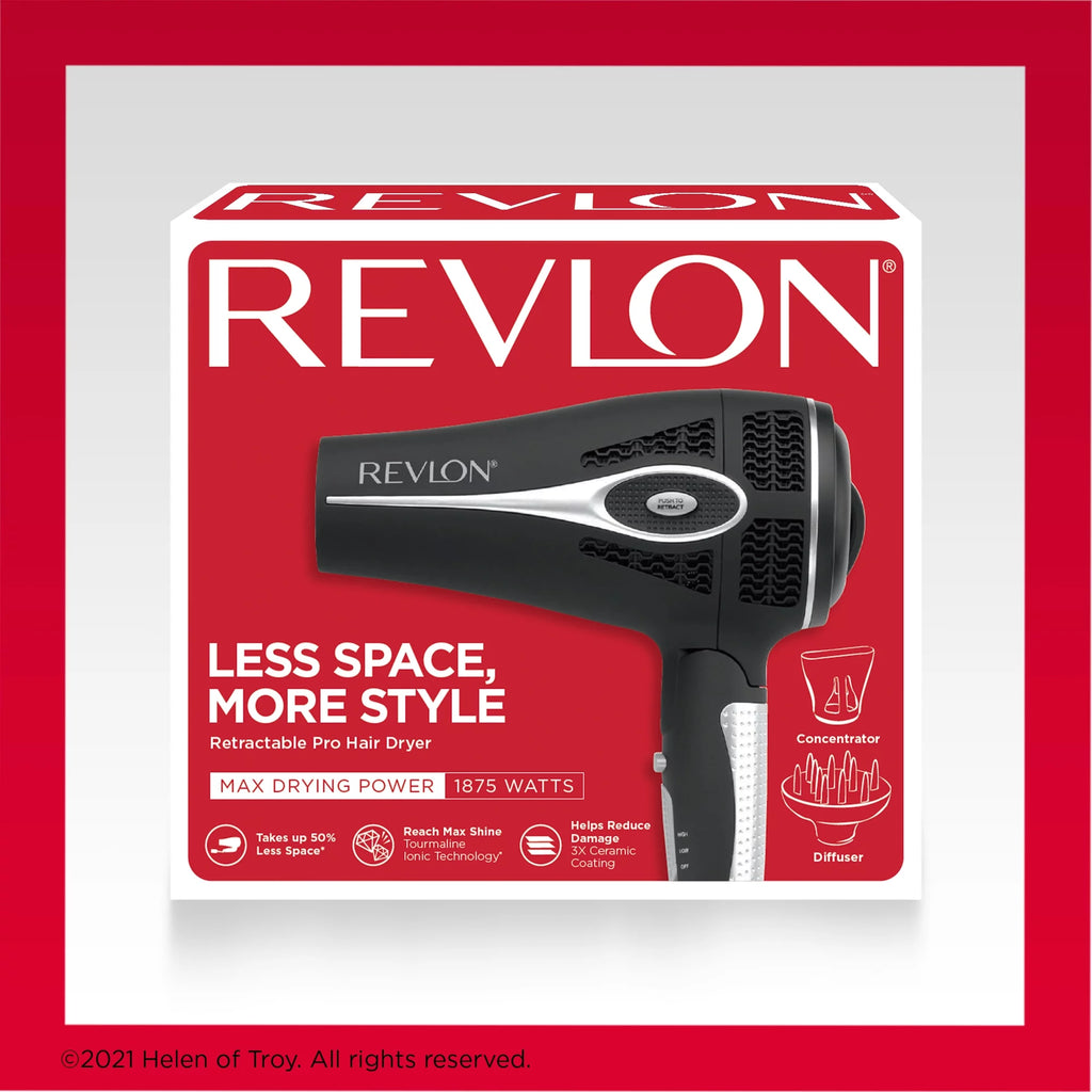 Ceramic Hair Dryer with Retractable Cord, Black S5007