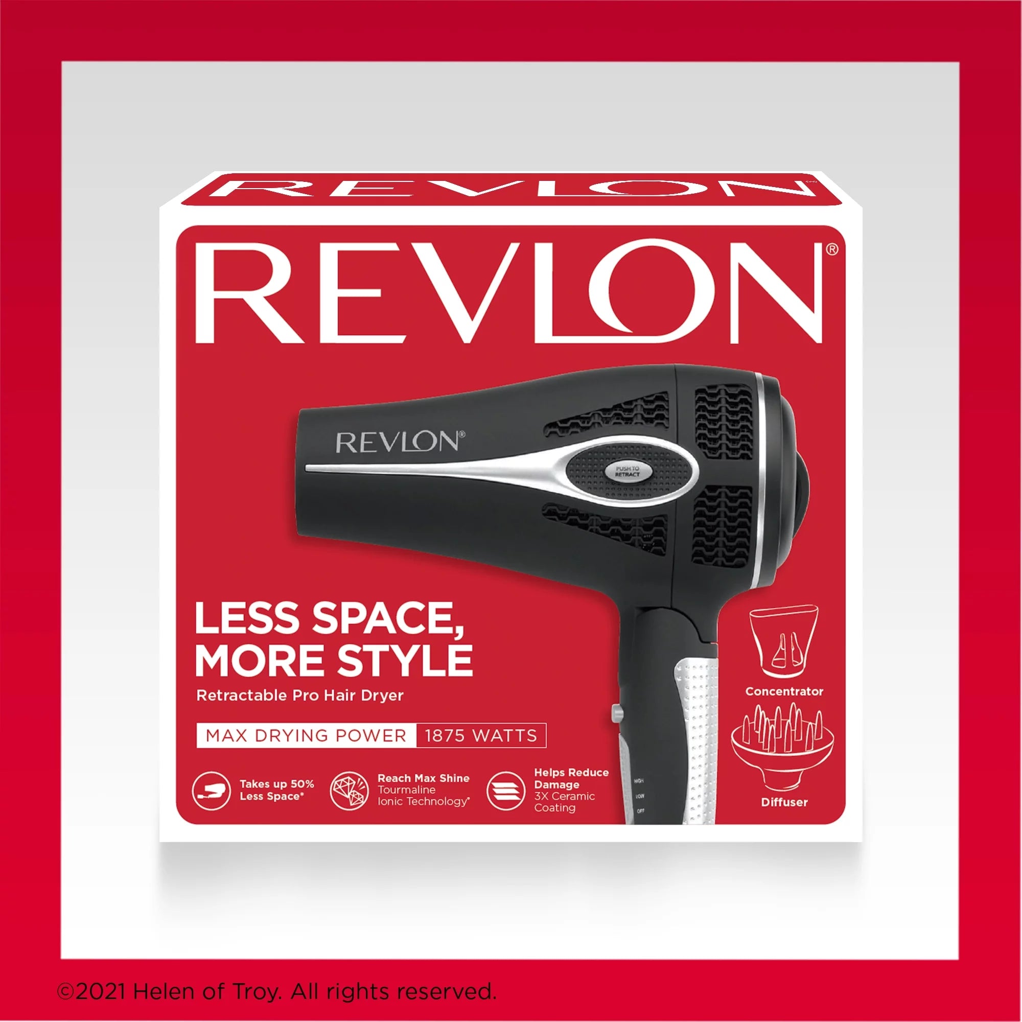 Ceramic Hair Dryer with Retractable Cord, Black S5007