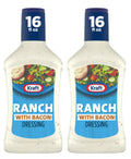 Kraft Ranch Salad Dressing with Bacon, 16 fl oz Bottle Pack of 2 Includes V2U Utensil set