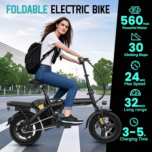 Foldable Electric Bike for Adults, 560W Motor, 48V Battery, 24MPH J5055