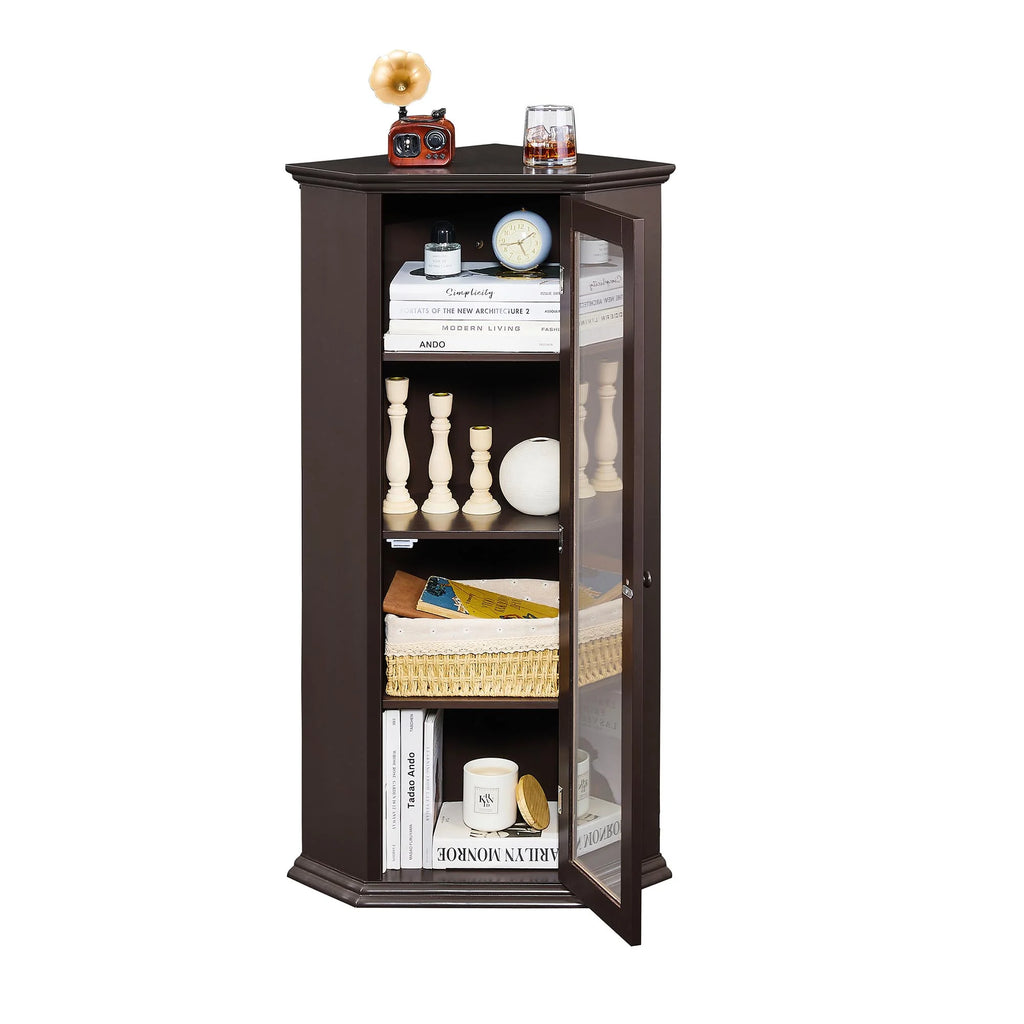 Freestanding Bathroom Cabinet with Glass Door, Corner Storage Cabinet for Bathroom, Living Room and Kitchen, MDF Board with Painted Finish