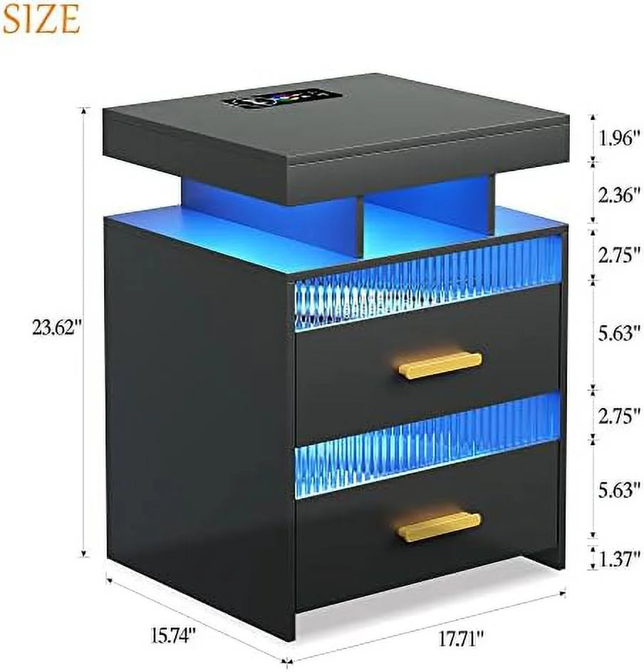 Nightstands Set of 2 with Charging Station and LED Lights W775045