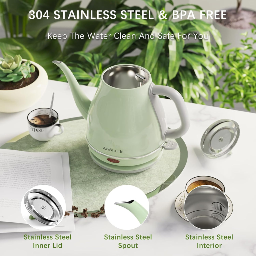 Gooseneck Electric Kettle, 1L Stainless Steel, Auto Shut-Off D458