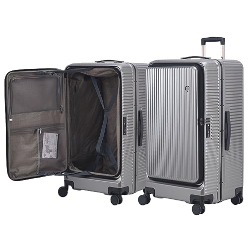 Checked Luggage with Side Opening Zipper, Lightweight Hardshell Suitcase, White J11141