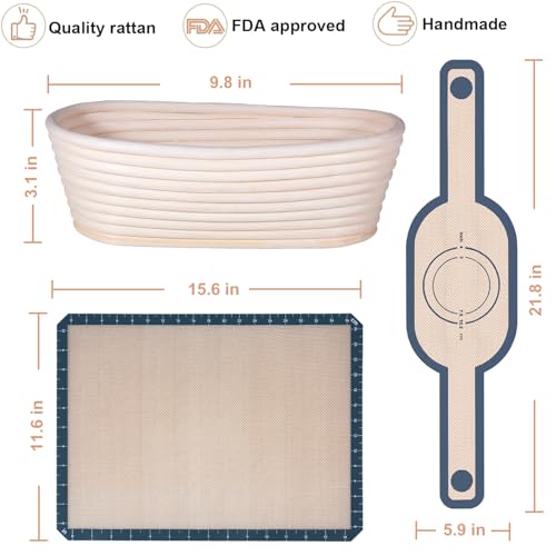 Bread Proofing Basket Set, 10 Inch Oval Rattan, Sourdough Baking Supplies B817