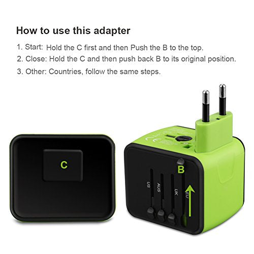Universal Travel Adapter with USB and Type C, UK/US/AUS/EU Plugs C109979
