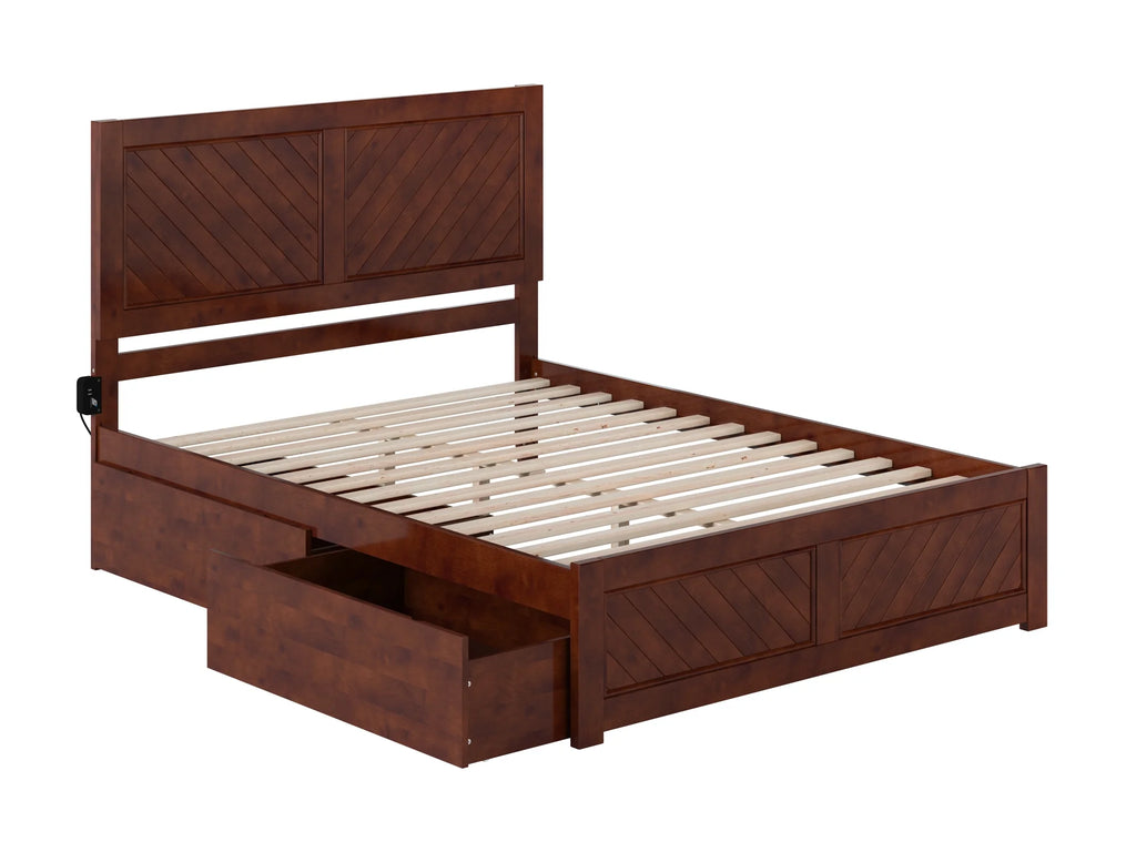 Walnut Solid Wood Platform Bed with Storage Drawers, Queen R138